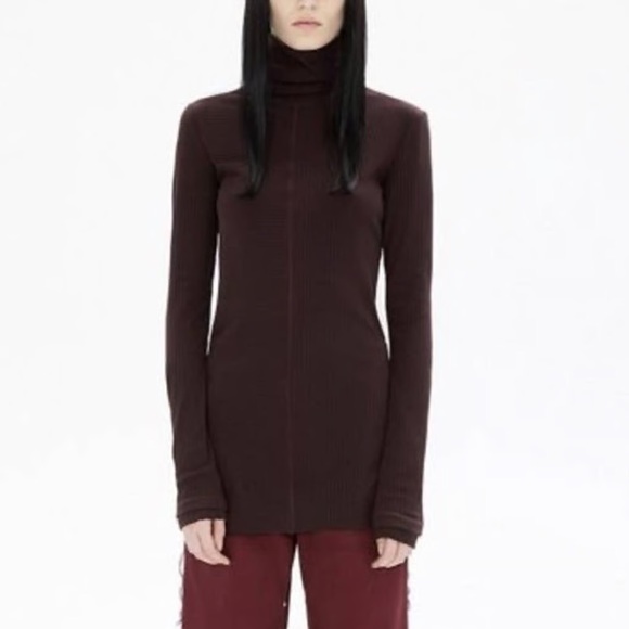 Helmut Lang Red Wine Ribbed Turtle Neck Sweater Sz M - Picture 1 of 14